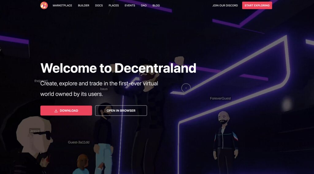 仮想通貨Decentraland(ディセントラランド)のホームページ