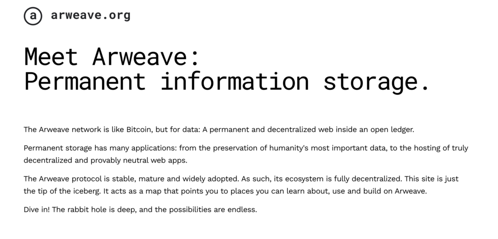仮想通貨Arweave公式サイト